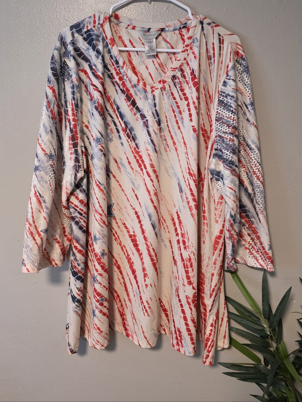 Multiples Red White& Blue Star Print Tunic Top 2x Women's